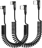 Right-angle 90 degree USB-C coiled charging cables — keeps the charging cable flat against the wall behind a wall-mounted tablet
