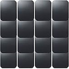 Pack of 16 black steel adhesive mounting plates with rounded corners — these stick to the back of the tablet for a magnetic wall mount